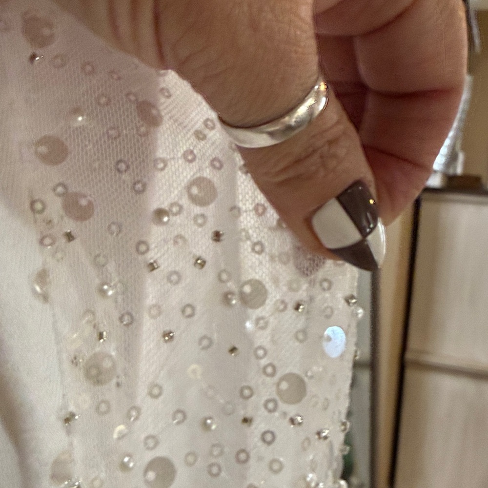 White Sequin Embellished Jeans - Picture 7 of 10